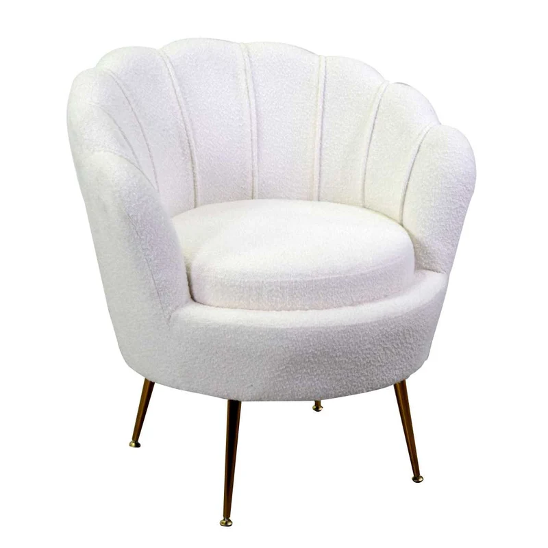 Fauteuil en tissu bouclé Tulipan crème 73x72h49/77 cm