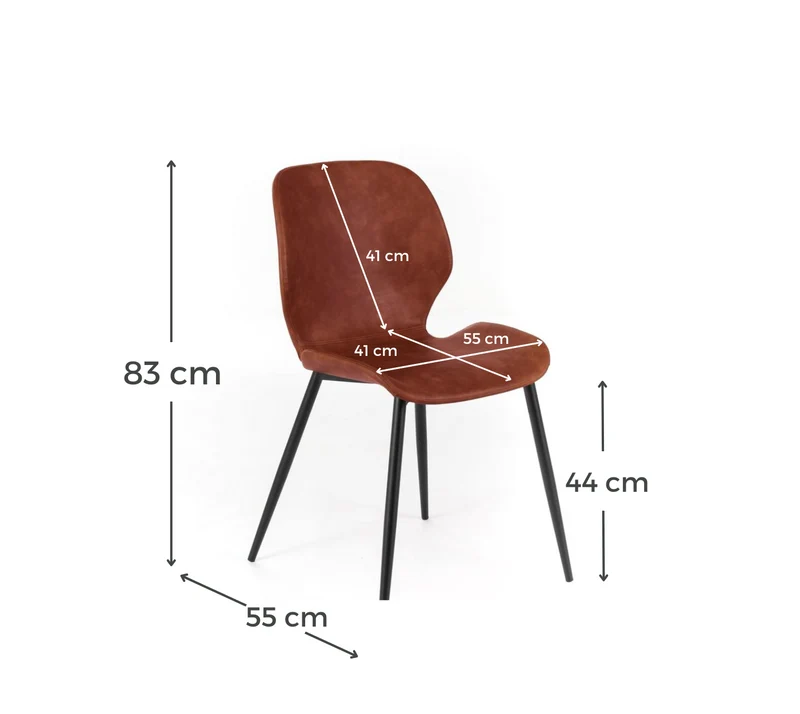 4x Chaise soft-touch Marron Cognac 55cm x 45cm H. 83cm