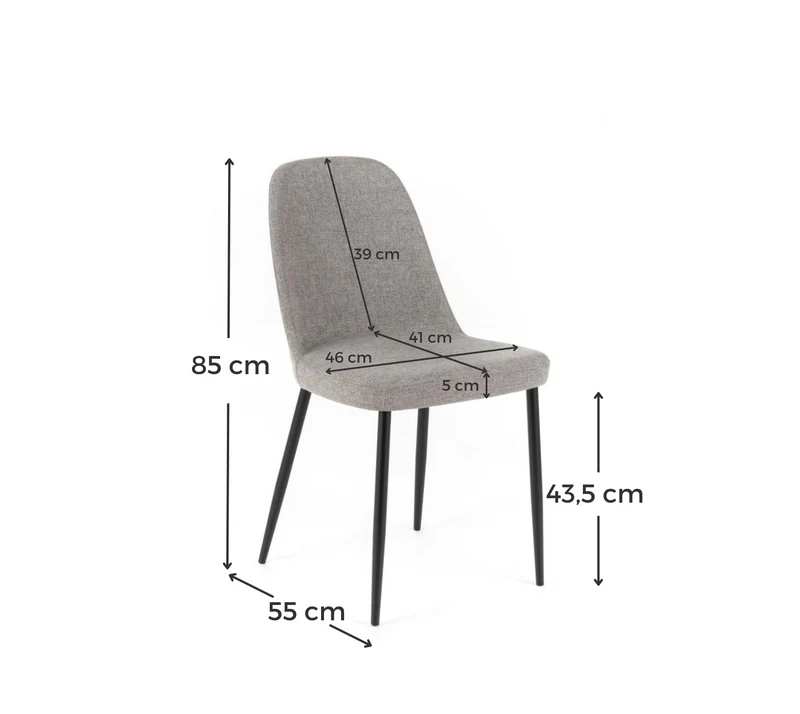 4x Chaise en tissu gris clair 55x46xH.85 cm