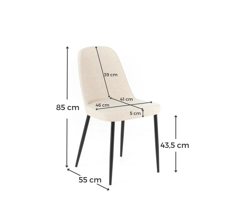 4x Chaise en Tissu Beige 55x46xH.85 cm