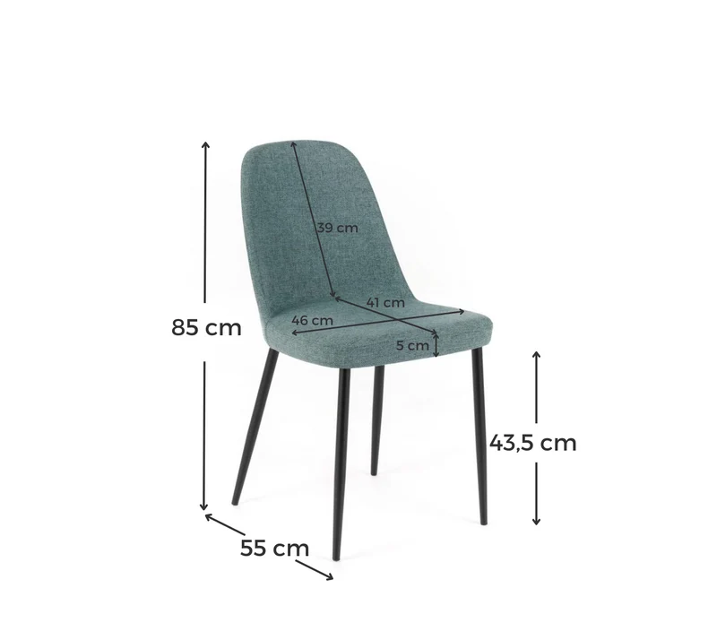 4x Chaise en tissu aigue-marine 55x46xH.85 cm