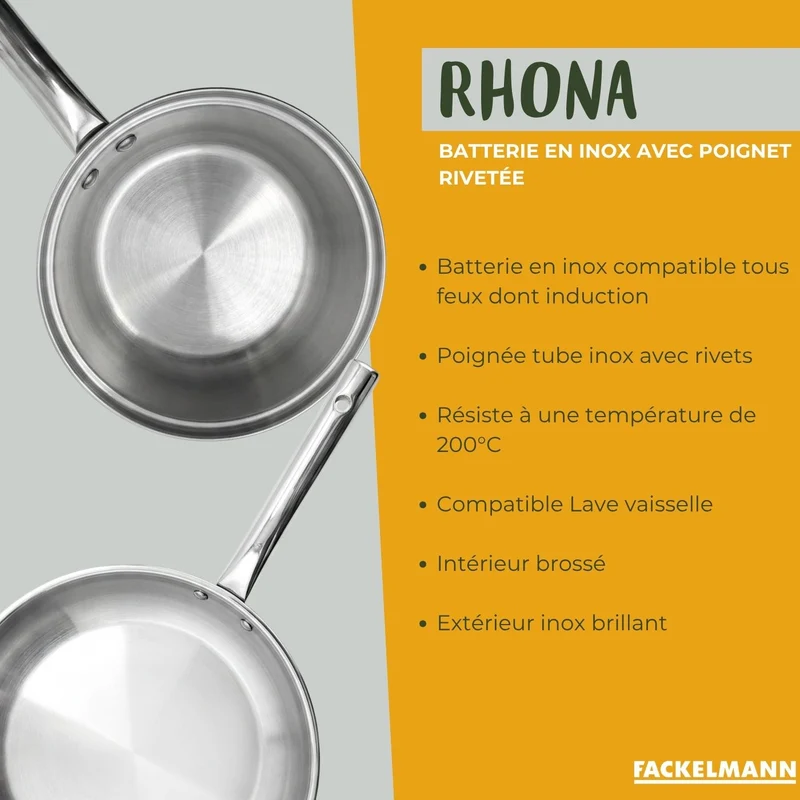 Lot de 4 casseroles 16/18/20/22 cm et 3 poêles en inox 20/24/28 cm avec couvercles Fackelmann Rhona