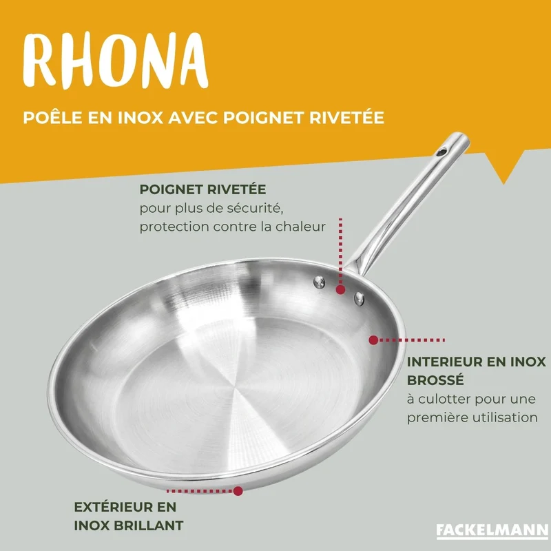 Lot de 3 casseroles 18/20/22 cm et poêle en inox 24 cm avec couvercle Fackelmann Rhona