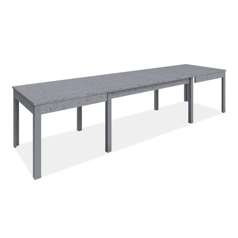 Table extensible en bois mélaminé gris ciment 160-320x90 cm