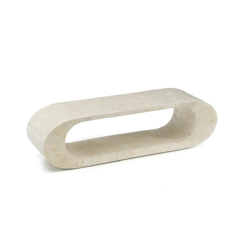 Table meuble TV moderne en pierre beige 130 x 35 x h 35 cm