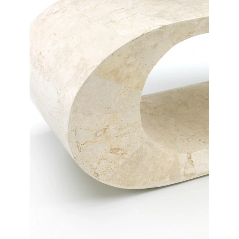 Table meuble TV moderne en pierre beige 130 x 35 x h 35 cm