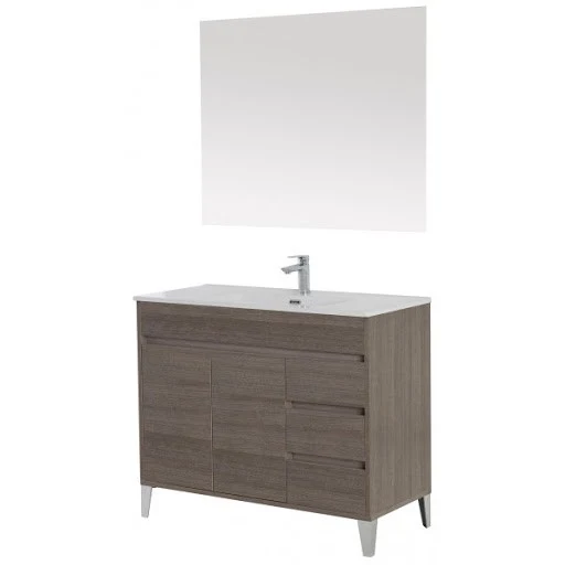 Composition de salle de bain Mondo Line couleur Chêne Foncé deux portes trois tiroirs 102x47x h85 cm