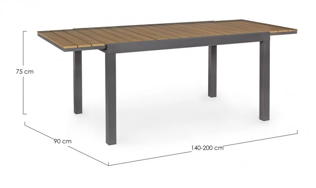 Table extensible Elias en aluminium 140-200x90 cm