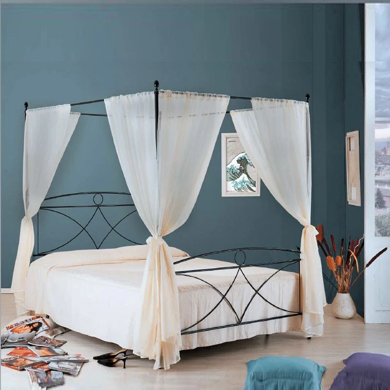 ALICE Lit double en fer anthracite avec ciel de lit 166x208x h210 cm