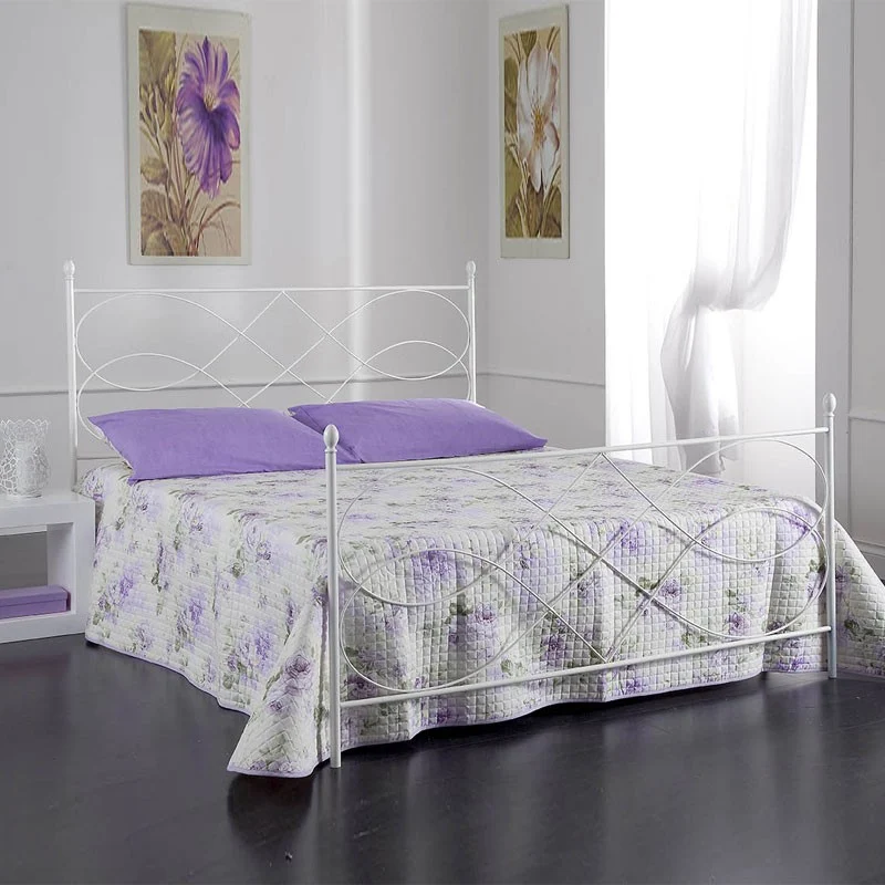 Lit double en fer SOSPIRO avec pied de lit Blanc 166x208x h128 cm