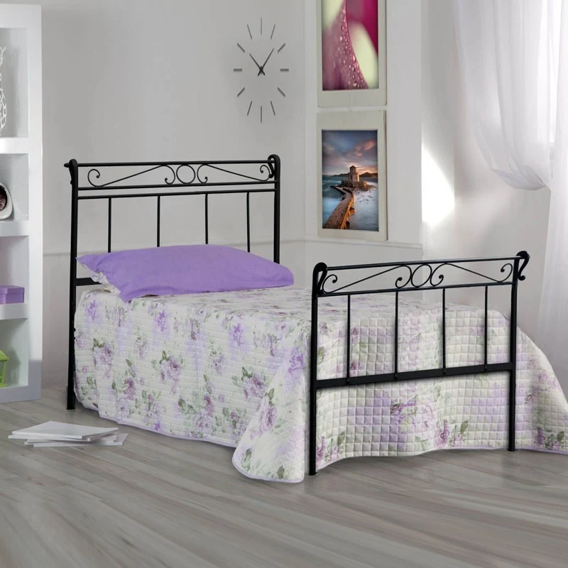 Lit simple en fer avec pied de lit Noir LEONARDO 95x218x h118 cm