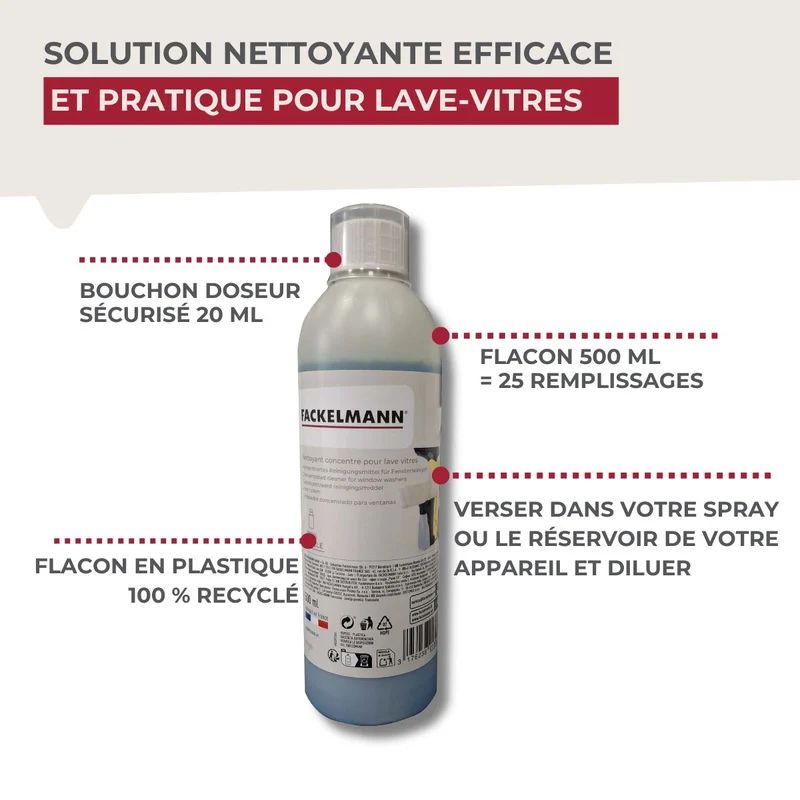 Nettoyant concentré pour lave vitres 500 ml Fackelmann