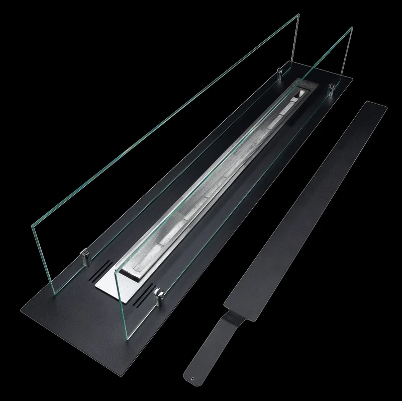 Brûleur de cheminée au bioéthanol en acier avec verre 100x21x19,4 cm
