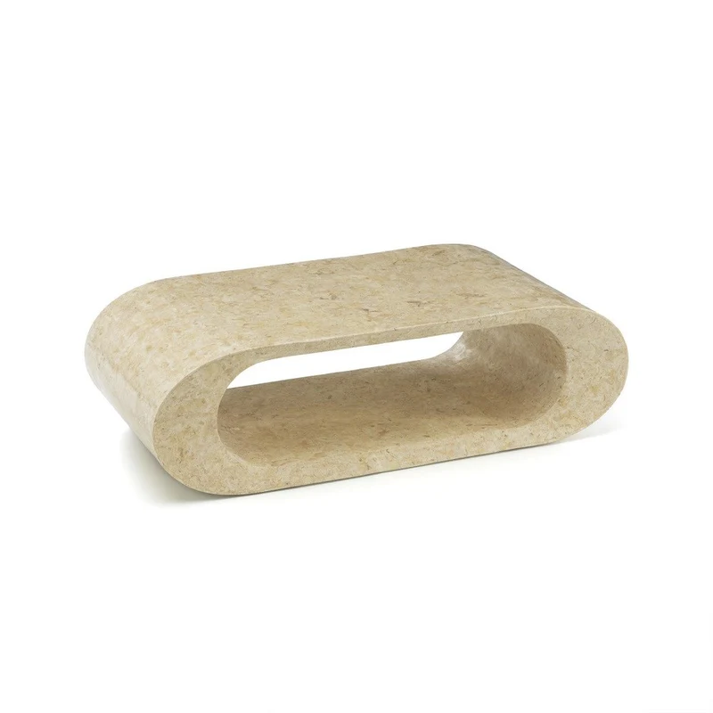Table basse moderne en pierre beige 120 x 62 x h 35 cm