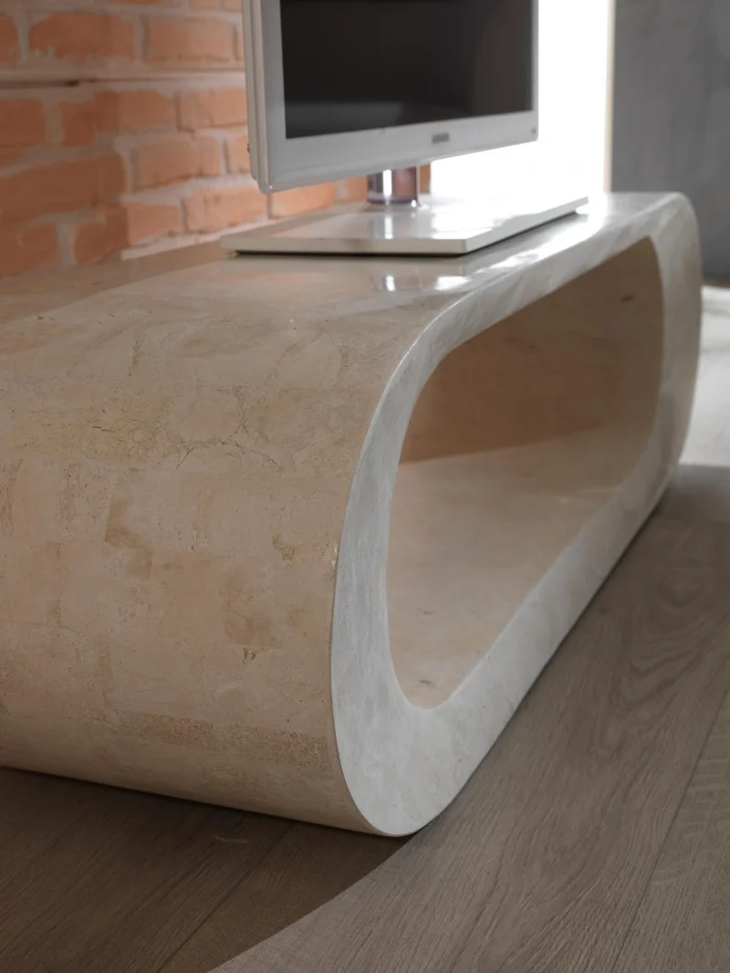 Table basse moderne en pierre beige 120 x 62 x h 35 cm