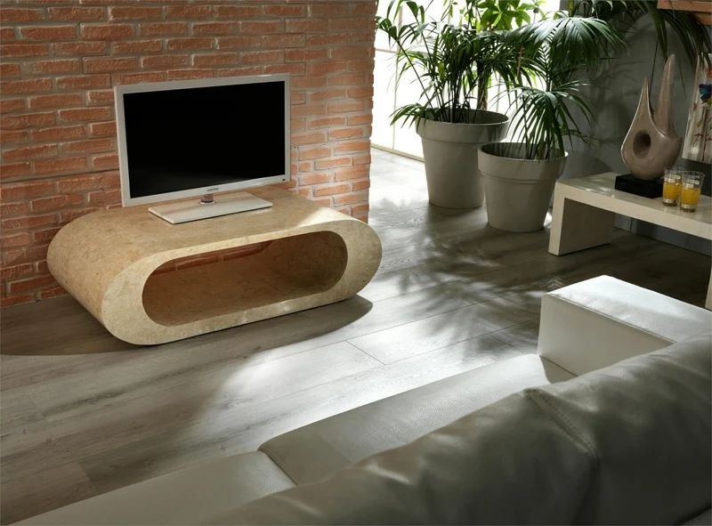 Table basse moderne en pierre beige 120 x 62 x h 35 cm