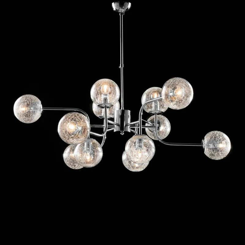 Lustre moderne en fer chromé poli, 12 lumières, 105 cm