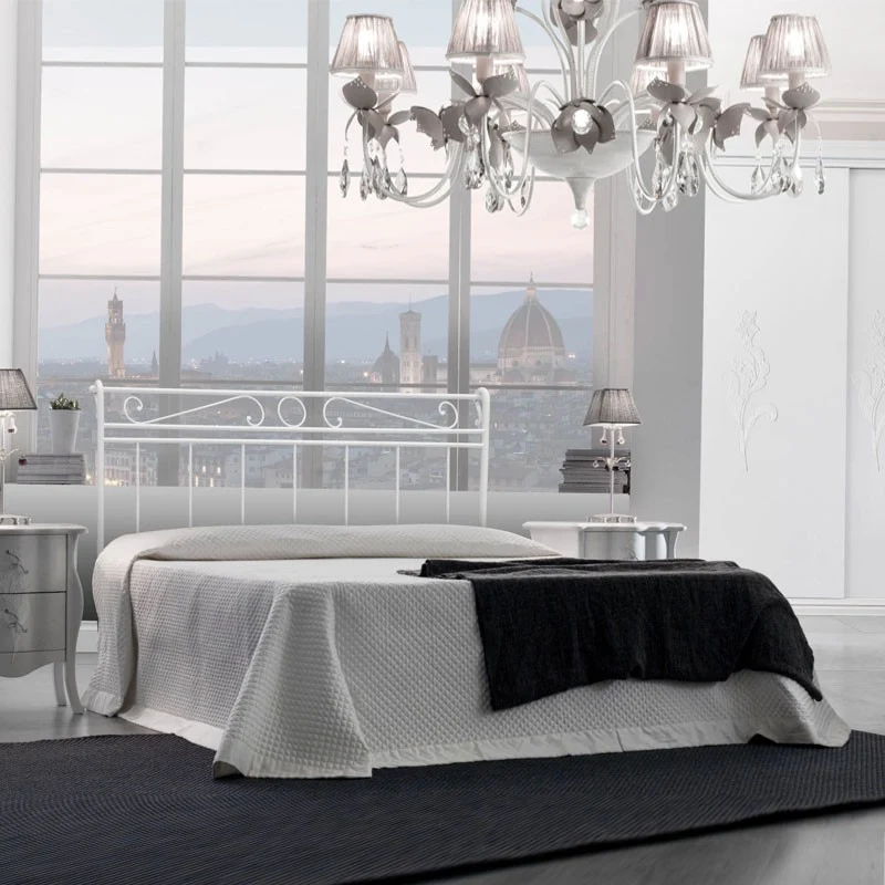 Lit double en fer avec cadre de lit en fer blanc LEONARDO 170x202x h118 cm