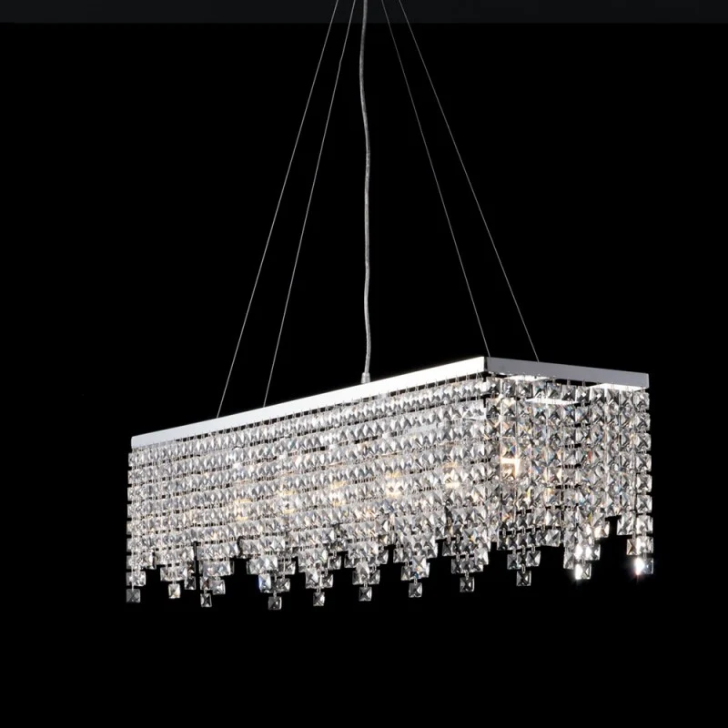 Lustre chic et en fer chromé avec six lumières carrées en strass 107x30x h28 cm