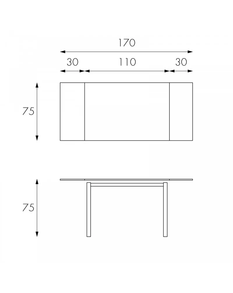 Table extensible 110-170 x 75 cm BAUD Bois clair