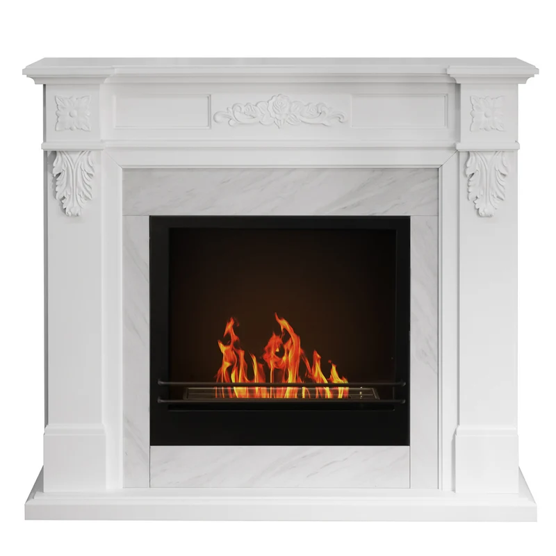Cheminée bioéthanol cheminée biologique TRUMAN effet marbre blanc L121 x P38 x H108