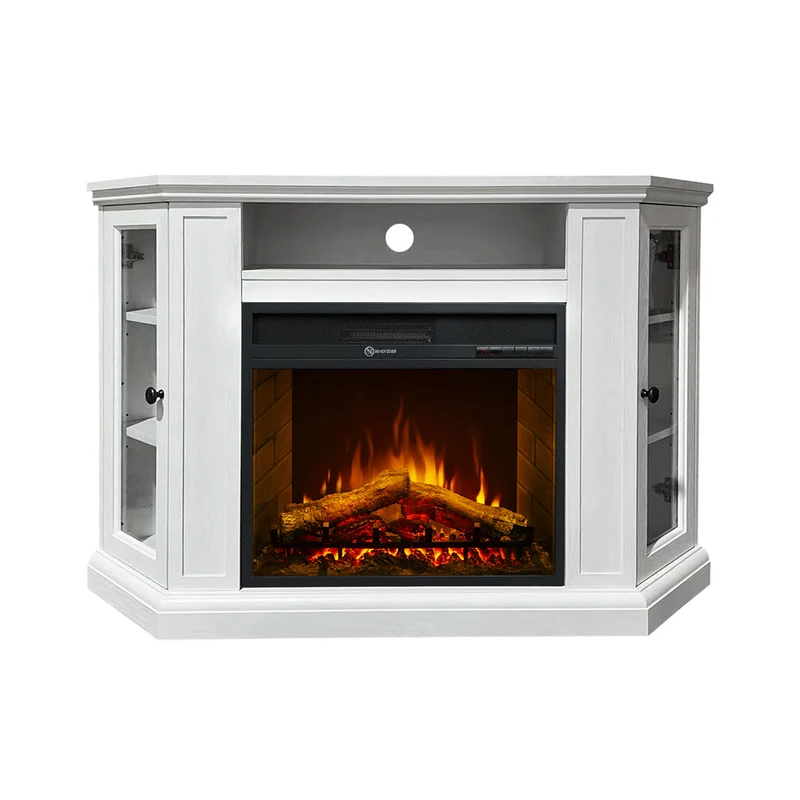 Cheminée électrique cheminée d'angle au sol en bois blanc L126 x P78 x H83