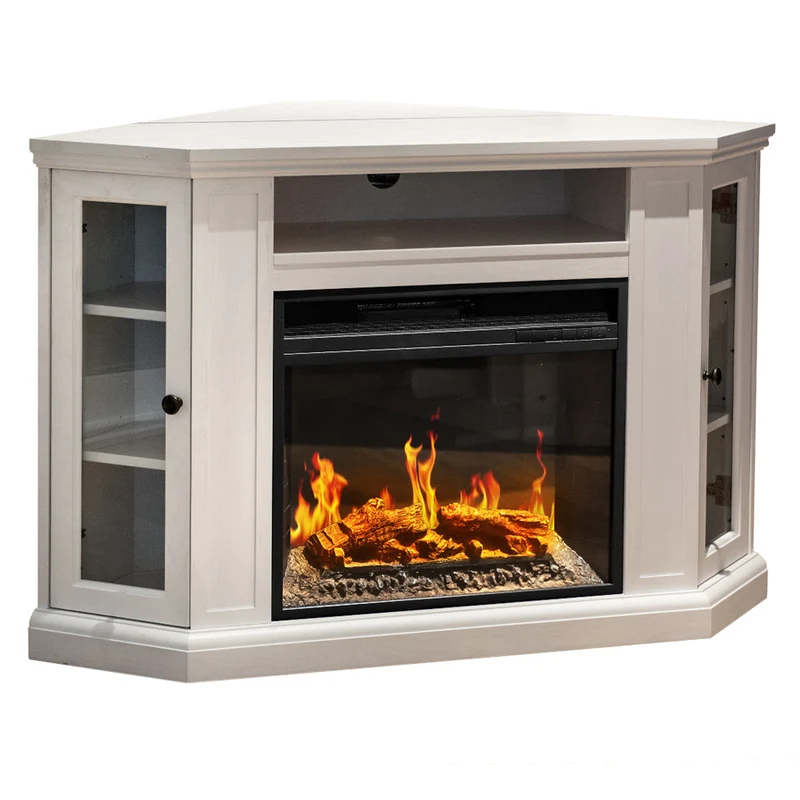Cheminée électrique cheminée d'angle au sol en bois blanc L126 x P78 x H83