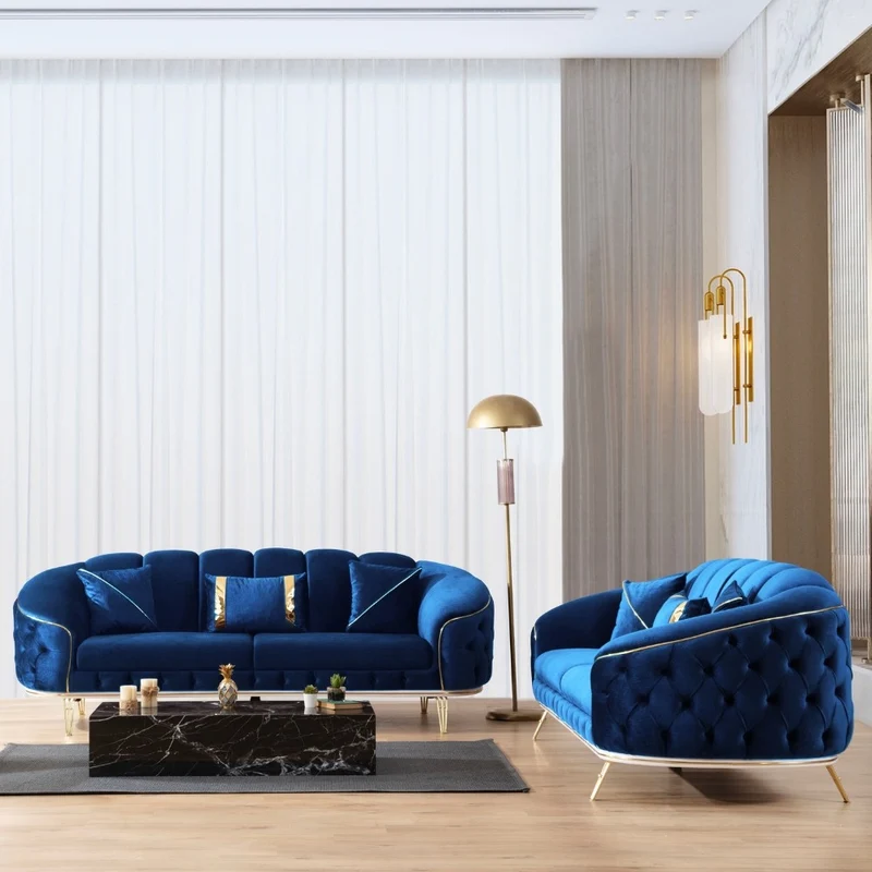 Canapé 3 places bleu 250x88x88 cm