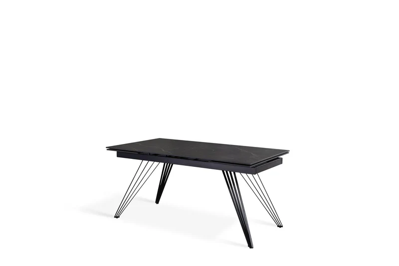 Table extensible noir mat avec pieds en V, 90x160-240x76 cm