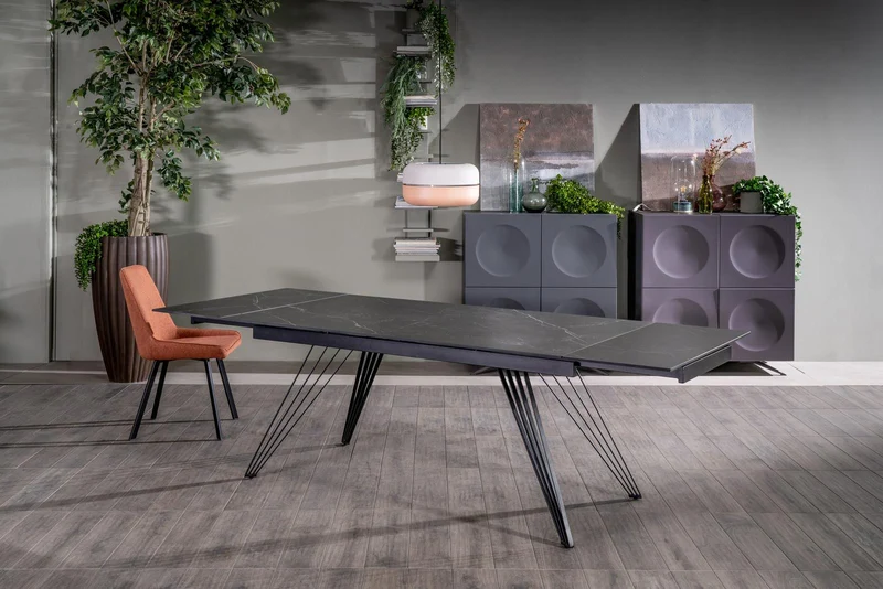 Table extensible noir mat avec pieds en V, 90x160-240x76 cm