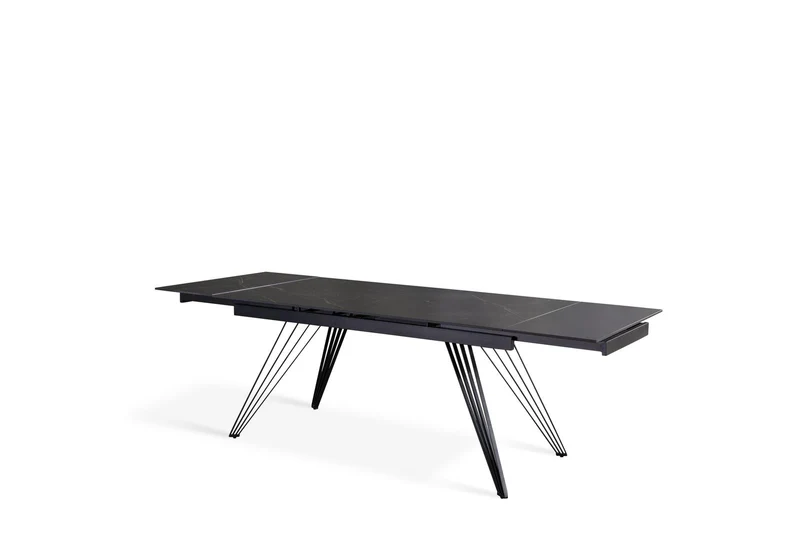 Table extensible noir mat avec pieds en V, 90x160-240x76 cm