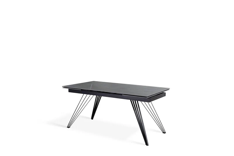 Table extensible gris-noir mat avec pieds en V, 90x160-240x76