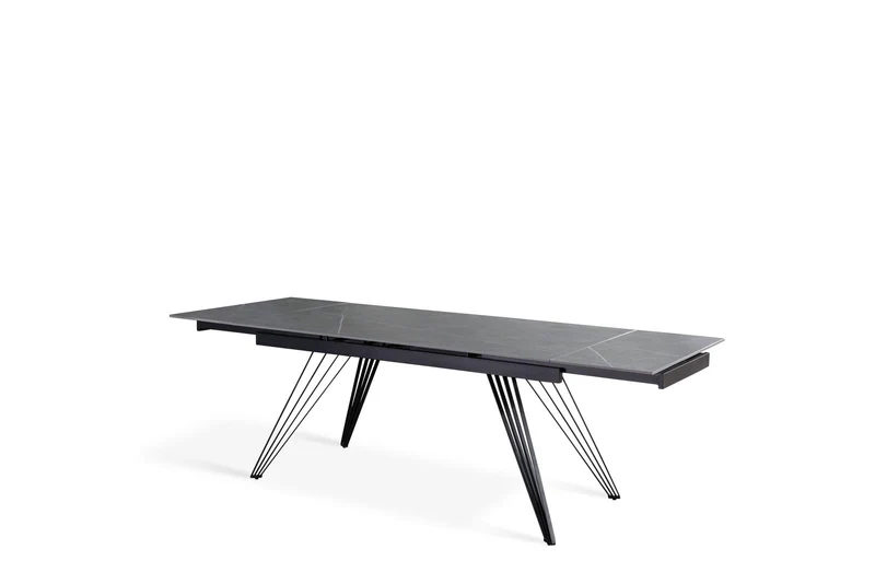 Table extensible gris-noir mat avec pieds en V, 90x160-240x76