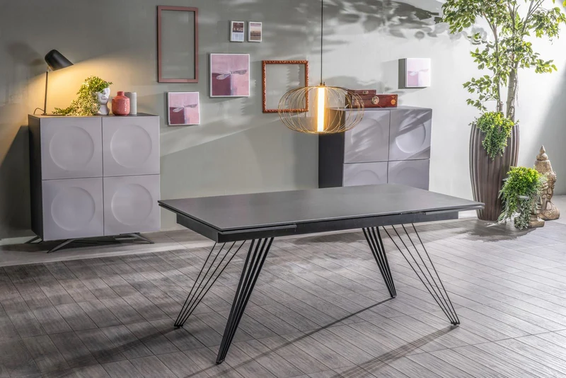 Table Extensible Vintage Gris-Noir Mat V, 90x160-240x76 cm