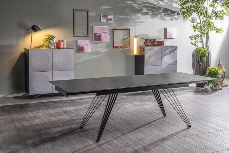 Table Extensible Vintage Gris-Noir Mat V, 90x160-240x76 cm