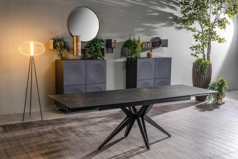 Table extensible noir mat avec pieds en X, 90x160-240x76 cm