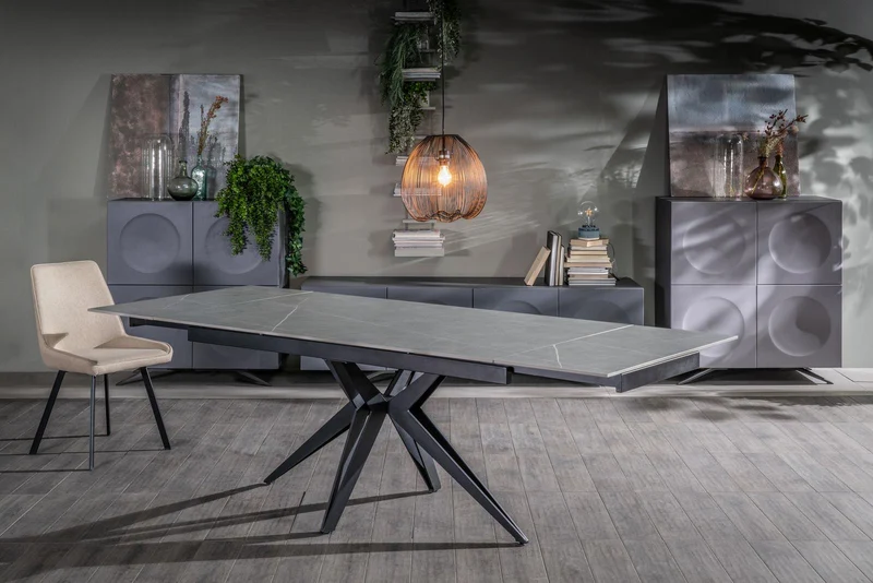 Table extensible gris-noir mat, pieds en X, 90x160-240x76