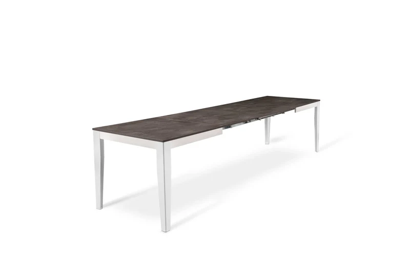 Table extensible gris métal béton blanc 80 cm x 130-290 cm H. 76 cm