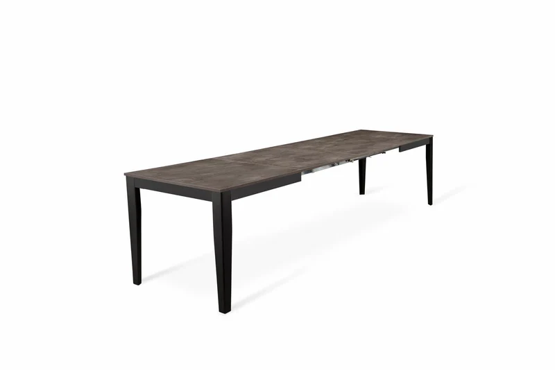 Table extensible en béton gris - métal noir 80 cm x 130 - 290 cm H. 76 cm