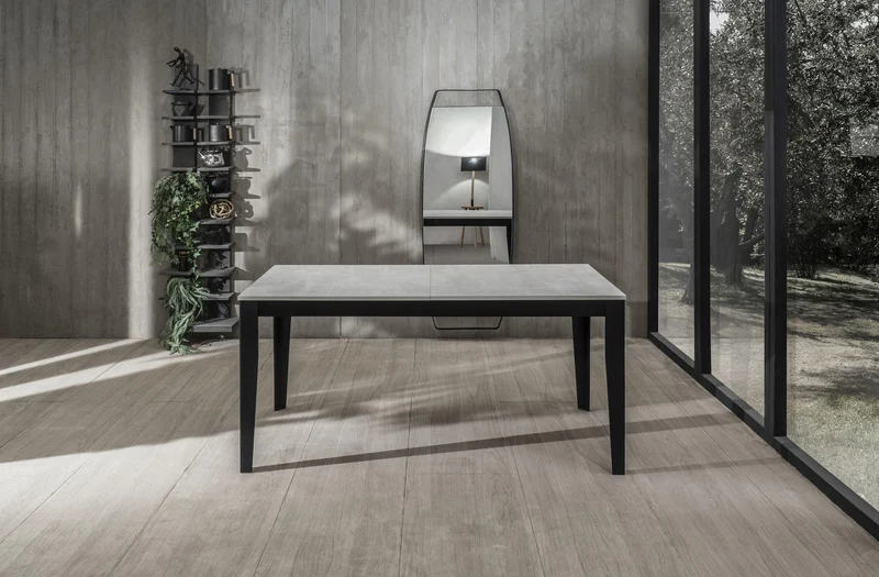 Table extensible en béton noir-blanc 80 cm x 130- 290 cm H. 76 cm