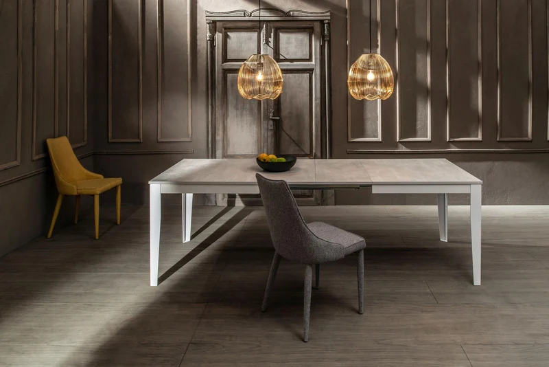 Table extensible en béton blanc 80 cm x 130-290 cm H. 76 cm