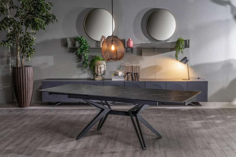 Table extensible noir mat avec pieds en H, 90x160-240x76 cm