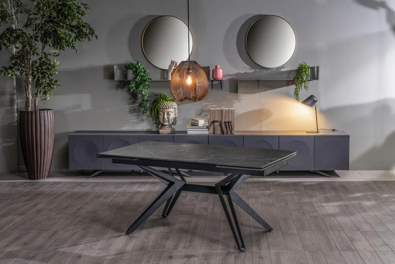 Table extensible noir mat avec pieds en H, 90x160-240x76 cm