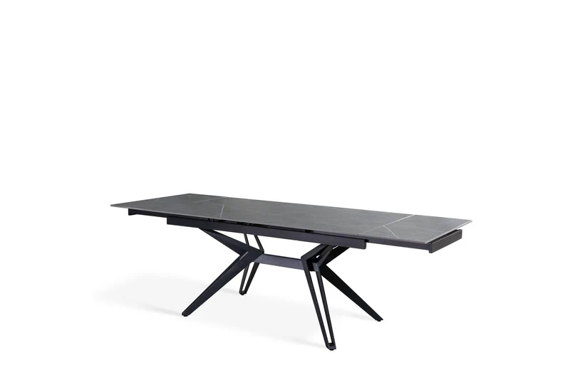 Table extensible gris-noir mat, pieds en H, 90x160-240x76