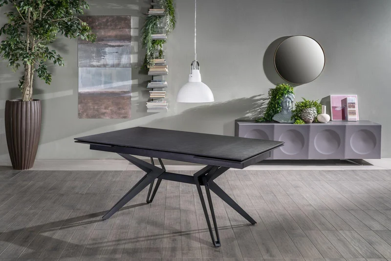 Table Extensible Vintage Gris-Noir Mat H, 90x160-240x76 cm