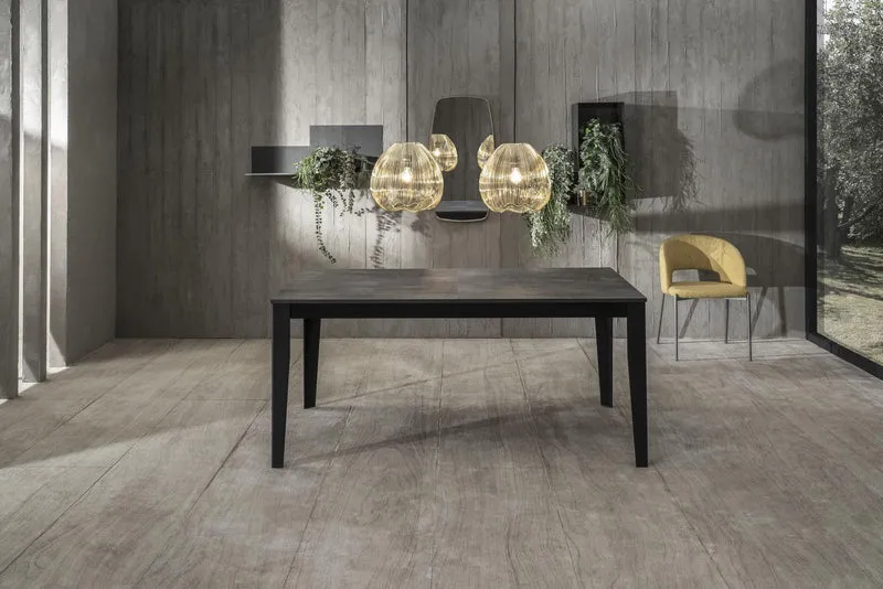 Table extensible en béton gris - métal noir 90 cm x 156 - 316 cm H. 76 cm
