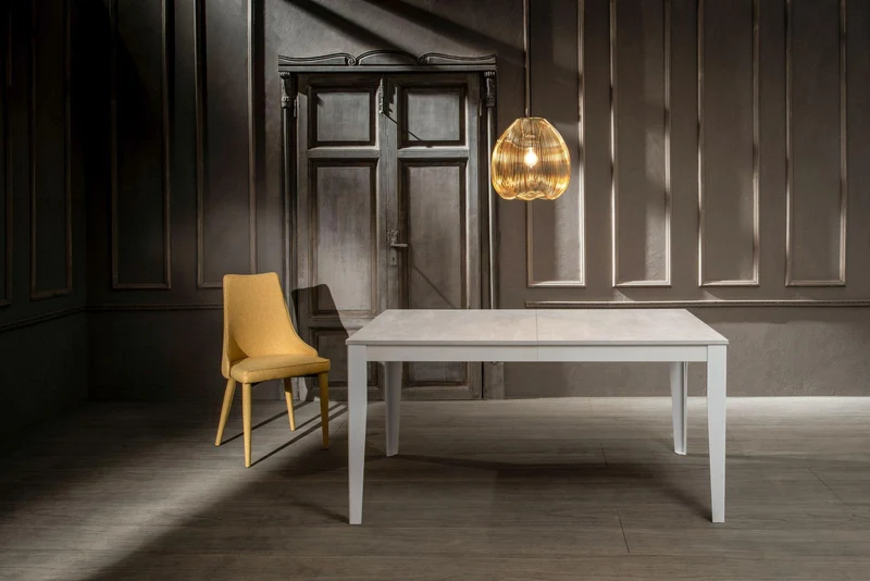 Table extensible béton blanc-métal blanc 90 cm x 156- 316 cm H. 76 cm