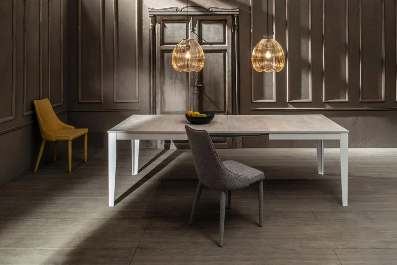 Table extensible béton blanc-métal blanc 90 cm x 156- 316 cm H. 76 cm