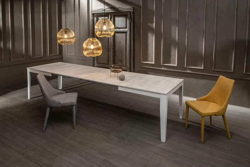 Table extensible béton blanc-métal blanc 90 cm x 156- 316 cm H. 76 cm