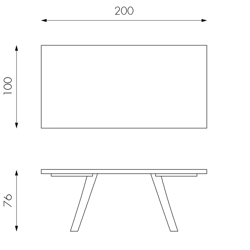 Table en chêne traité thermiquement et pieds noirs 100x200x76h cm